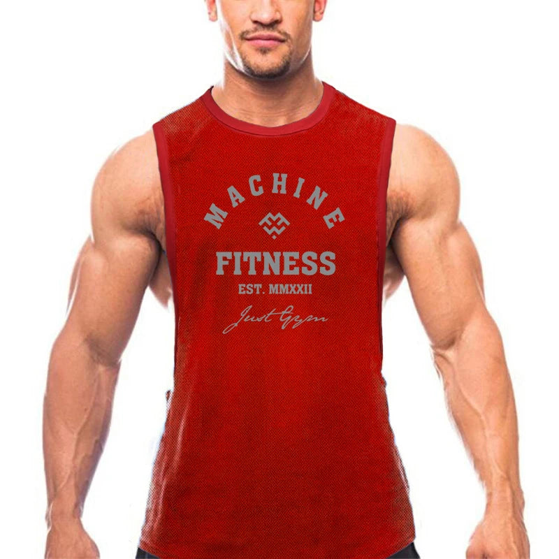 Gym Fitness Muscle Tank Tops Mens Bodybuilding Sleeveless Shirts Sports Running Vests Summer Mesh Breathable Quick Dry Clothing
