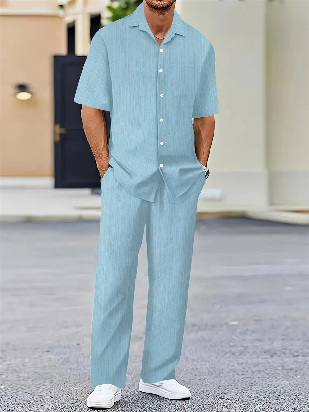 (Shirt+Pants) 2024 Summer new arrival Men Fashion Classic Shirt men Business Casual Shirts Men A Set Of Clothes