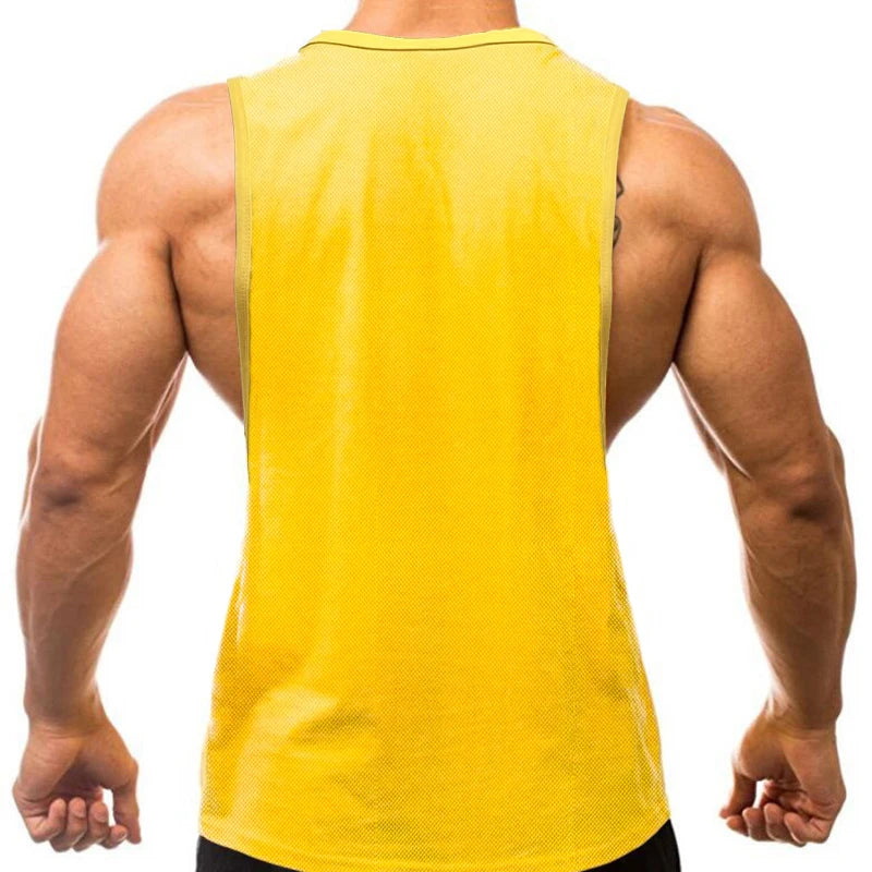 Gym Fitness Muscle Tank Tops Mens Bodybuilding Sleeveless Shirts Sports Running Vests Summer Mesh Breathable Quick Dry Clothing