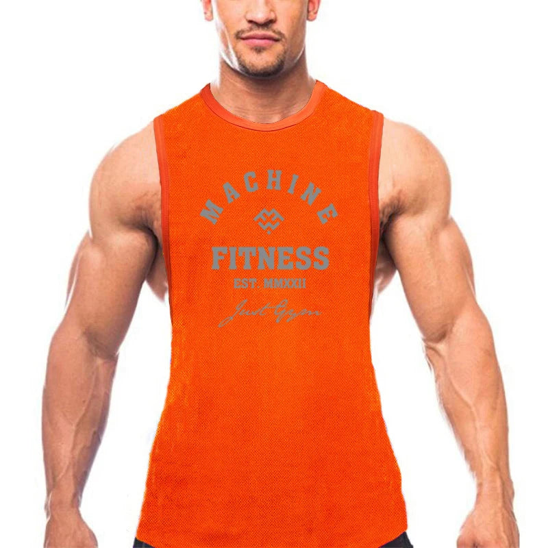 Gym Fitness Muscle Tank Tops Mens Bodybuilding Sleeveless Shirts Sports Running Vests Summer Mesh Breathable Quick Dry Clothing