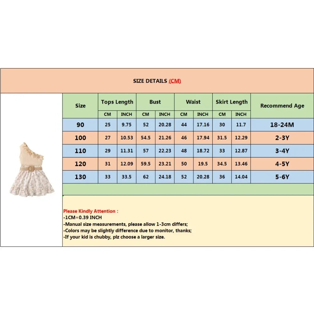 2PCS Kids Baby Girl Clothes Set Retro Off-Shoulder Top+Flowers Skirt Summer Sense Of Design Outfits for Child Girl 1-6 Years