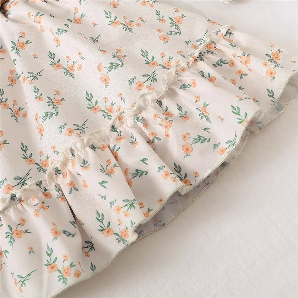 2PCS Kids Baby Girl Clothes Set Retro Off-Shoulder Top+Flowers Skirt Summer Sense Of Design Outfits for Child Girl 1-6 Years