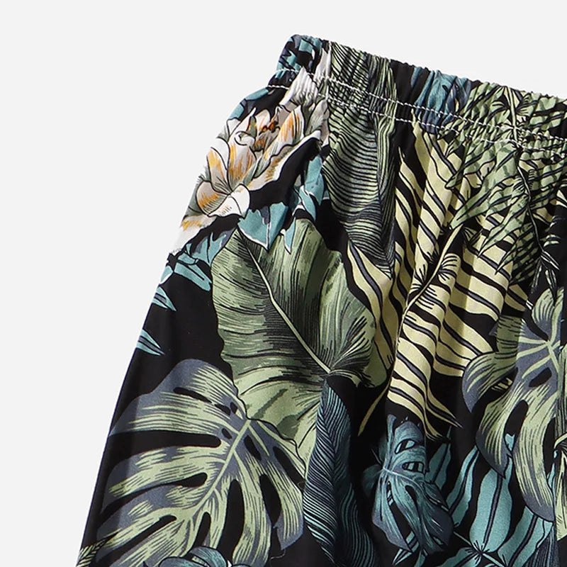 Asian version of women's spring/summer leaf print casual pants, outdoor ankle binding sunscreen pants
