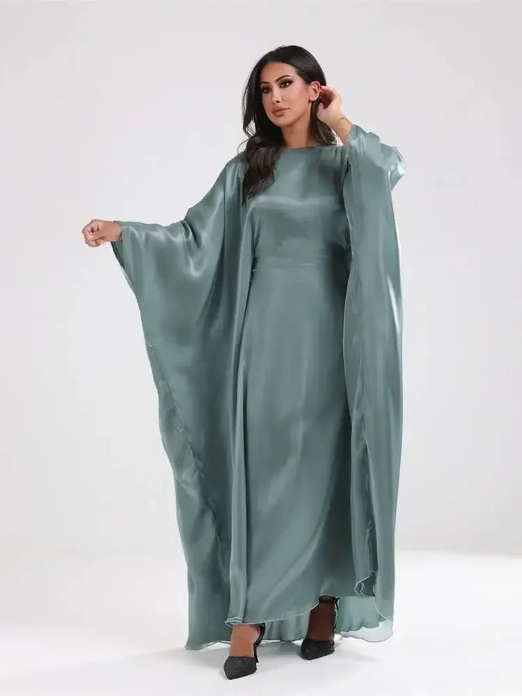 Batwing Butterfly Satin Abaya Dubai Luxury Muslim Kaftan Maxi Dress Abayas For Women Kebaya Robe Caftan Marocain Femme Vestidos
