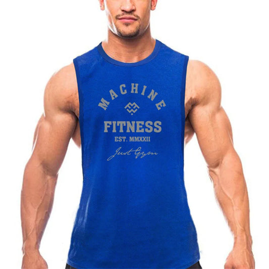 Gym Fitness Muscle Tank Tops Mens Bodybuilding Sleeveless Shirts Sports Running Vests Summer Mesh Breathable Quick Dry Clothing