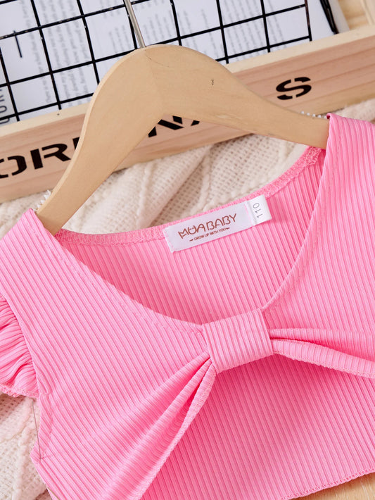 Children's Casual Dress For Girls Pink Knitted Top & Floral Printed Suspender Dress Kids Casual Sets Dresses Summer Fashion Sui