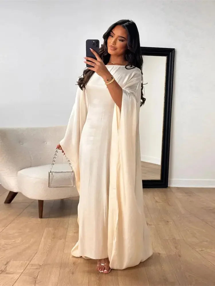 Batwing Butterfly Satin Abaya Dubai Luxury Muslim Kaftan Maxi Dress Abayas For Women Kebaya Robe Caftan Marocain Femme Vestidos