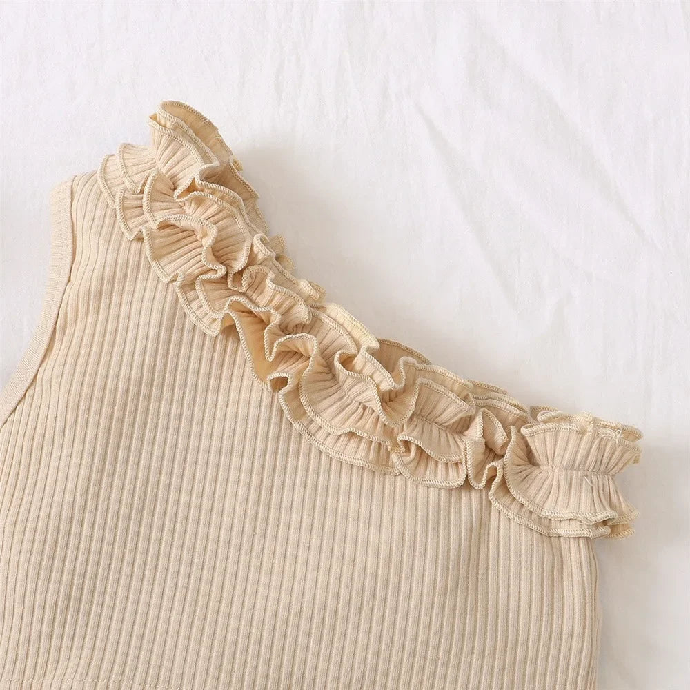2PCS Kids Baby Girl Clothes Set Retro Off-Shoulder Top+Flowers Skirt Summer Sense Of Design Outfits for Child Girl 1-6 Years