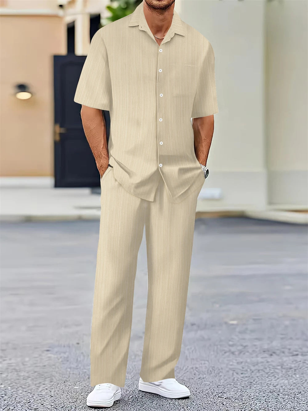 (Shirt+Pants) 2024 Summer new arrival Men Fashion Classic Shirt men Business Casual Shirts Men A Set Of Clothes