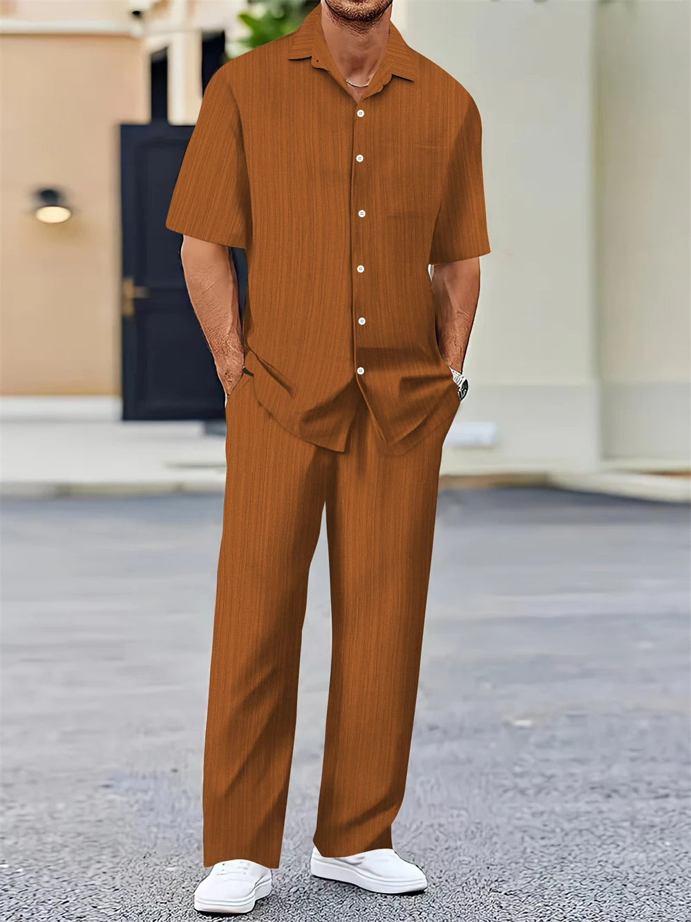 (Shirt+Pants) 2024 Summer new arrival Men Fashion Classic Shirt men Business Casual Shirts Men A Set Of Clothes