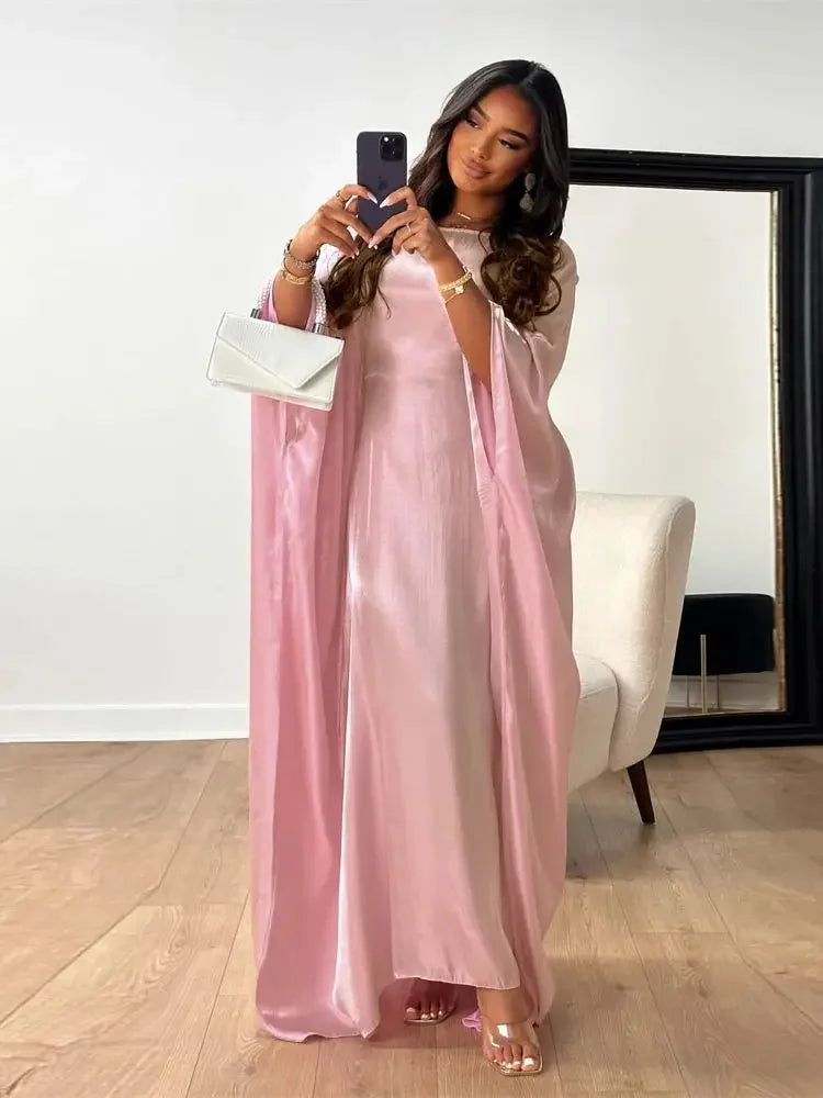 Batwing Butterfly Satin Abaya Dubai Luxury Muslim Kaftan Maxi Dress Abayas For Women Kebaya Robe Caftan Marocain Femme Vestidos